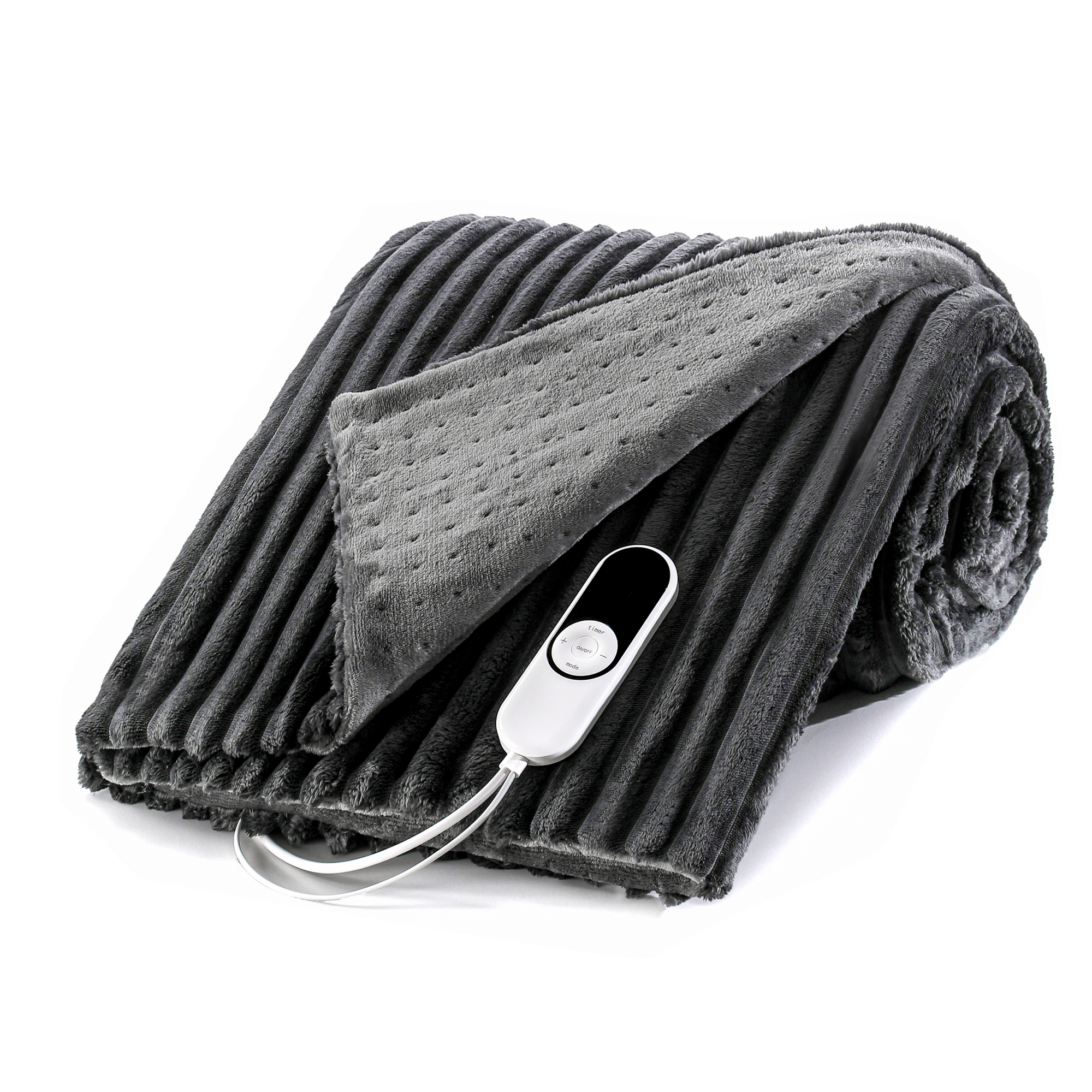 Black Flannel Striped Dot Heated Throw