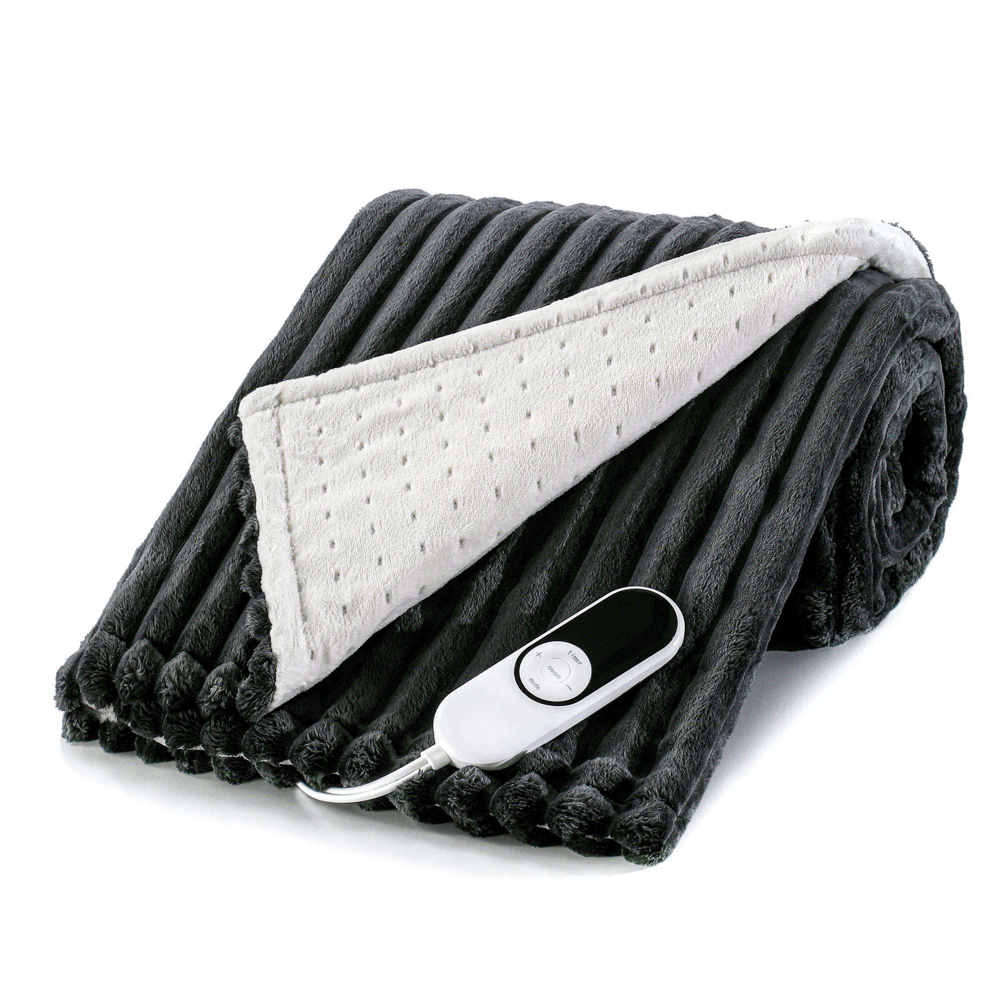 Black Flannel Striped White Dot Heated Throw