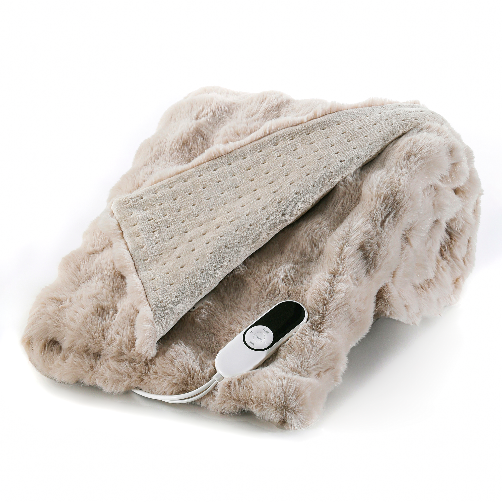 Faux Rabbit Fur Bubble Fleece & Flannel Heated Throw