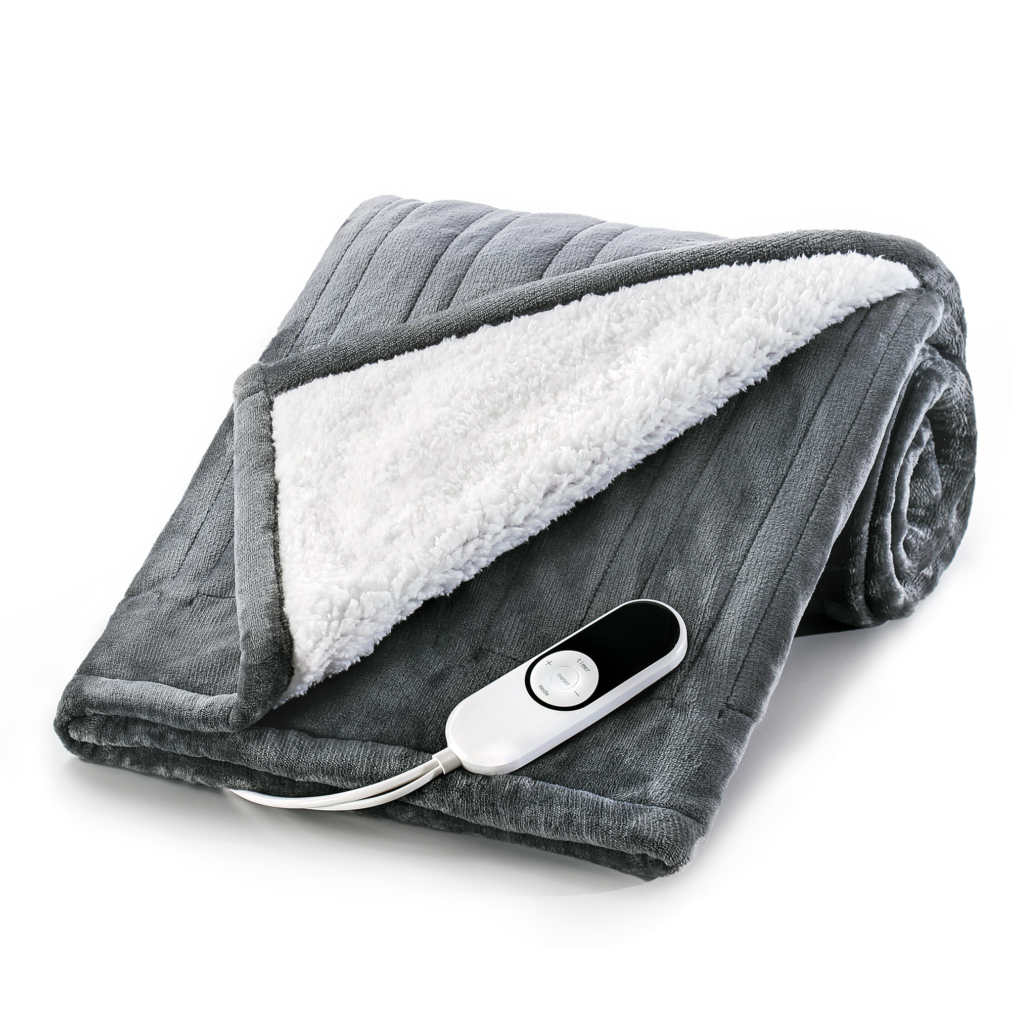 Grey Flannel & Sherpa Heated Throw