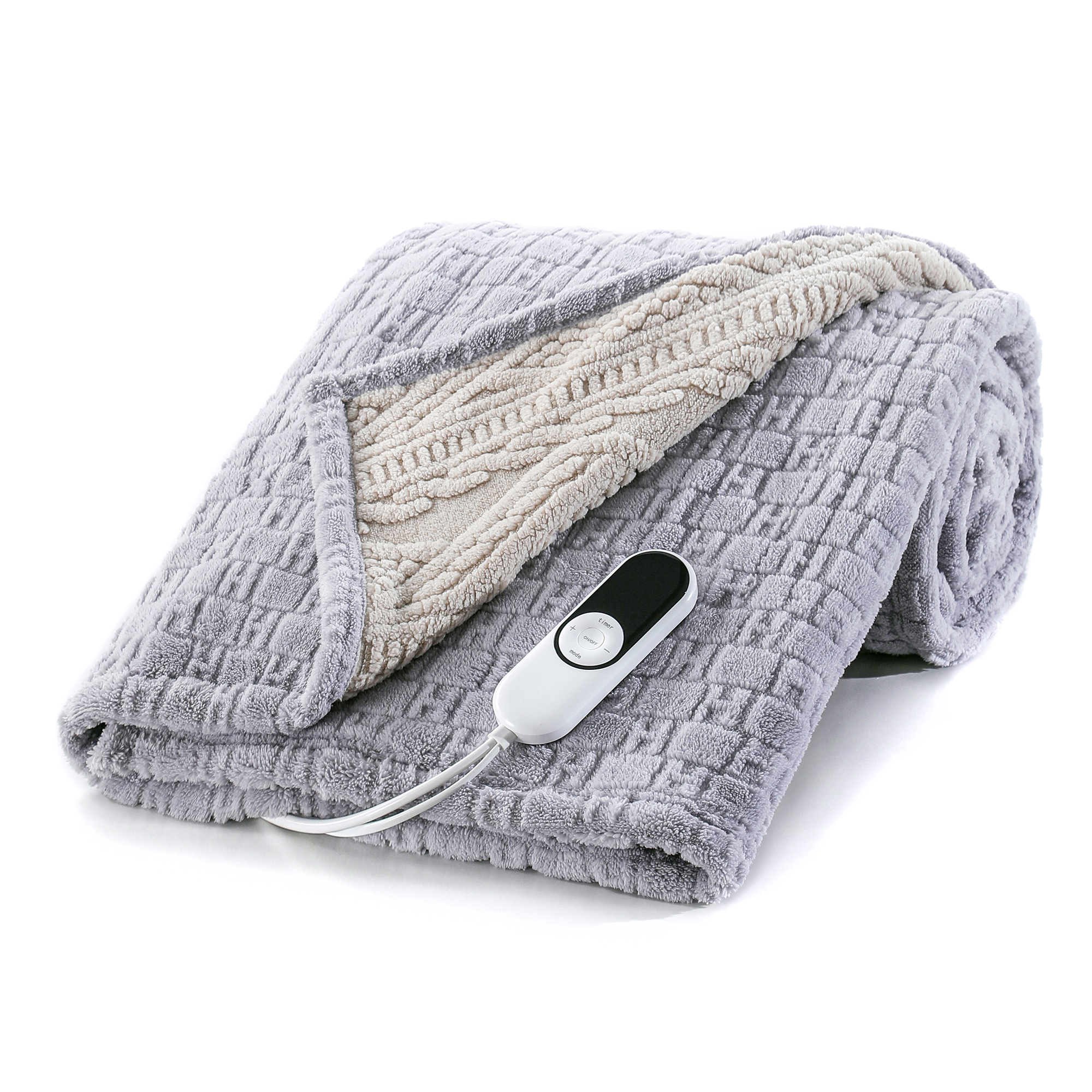 Two-Tone Jacquard Sherpa Heated Throw