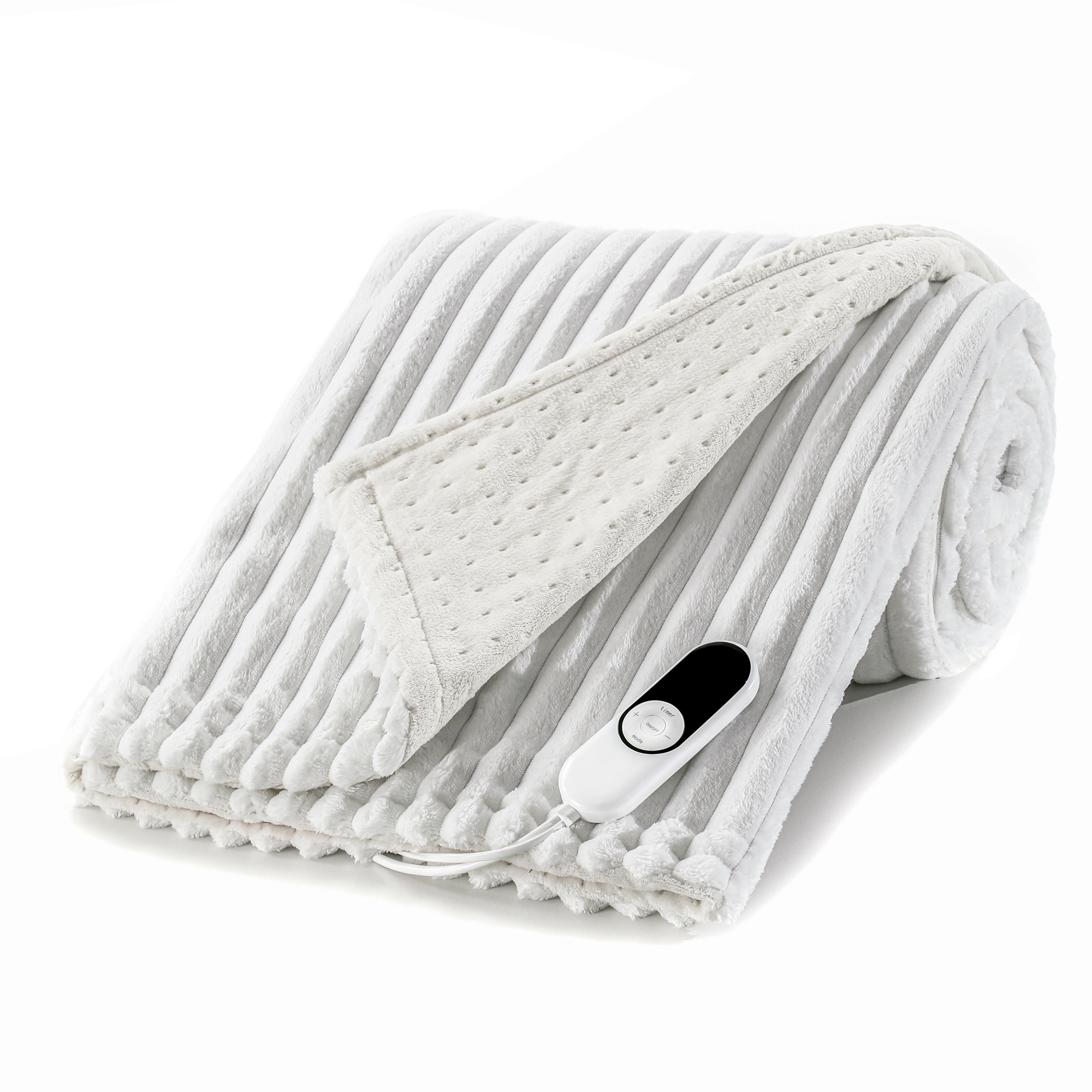 White Flannel Striped Dot Heated Throw